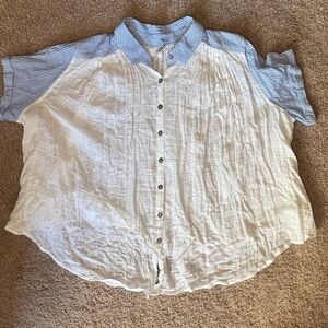Free People Blue and White Striped Blouse
